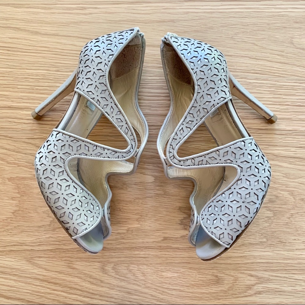 LK Bennett Peep Toe Laser Cut Leather Heels